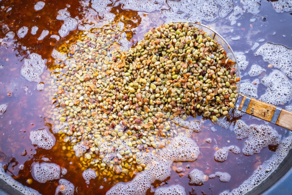 Robusta grains de café verts dans de l'eau